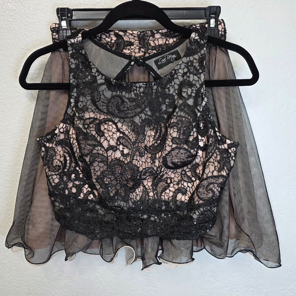 Love Reign Vintage Black &‎ Pink Lace Skirt Set | Size 1 | 2-Piece